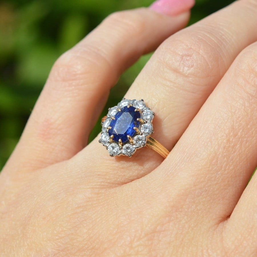 Vintage French 1960s 18ct Gold Sapphire and Diamond Cluster Ring | Parkin and Gerrish | Antique & Vintage Jewellery