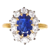 Vintage French 1960s 18ct Gold Sapphire and Diamond Cluster Ring | Parkin and Gerrish (UK)