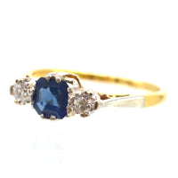 1940s 18ct Gold and Platinum, Asscher Cut Sapphire and Diamond Three Stone Ring | Parkin and Gerrish (UK)