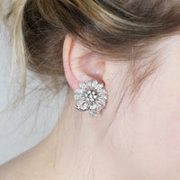1940s 18ct White Gold Diamond Flower Cluster Earrings | Parkin and Gerrish (UK)