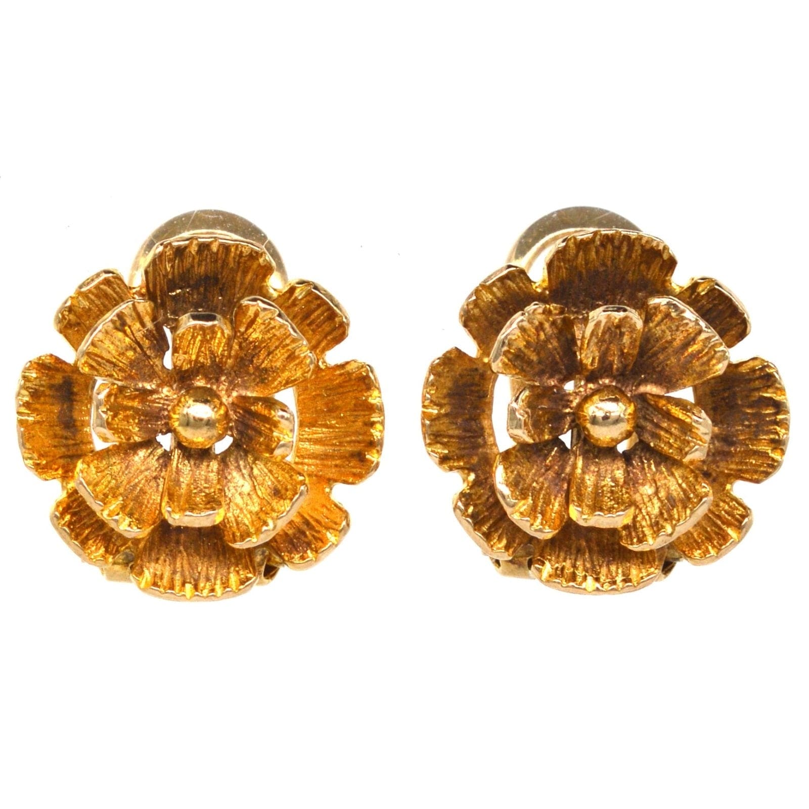1940s 9ct Gold Flower Clip On Earrings