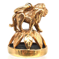 1940's 9ct Gold Pendant with a Lion Standing On Wreath with a Bloodstone Seal | Parkin and Gerrish (UK)