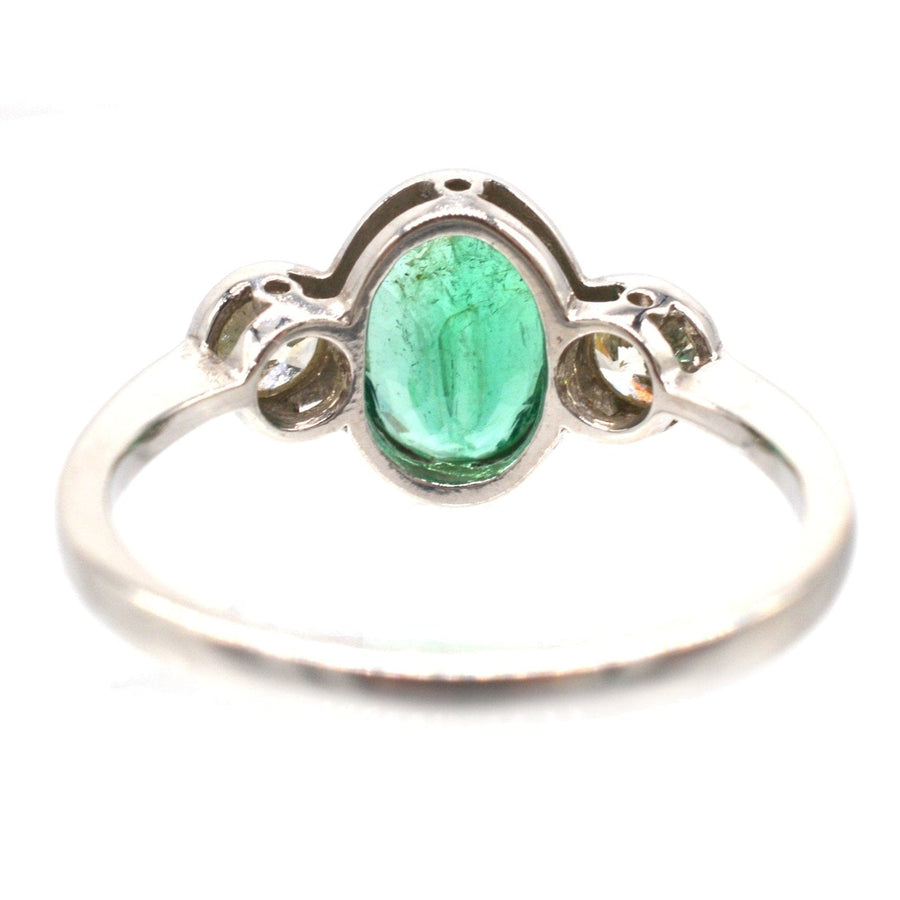 1950s Platinum, Emerald and Diamond Three Stone Bezel Ring | Parkin and Gerrish | Antique & Vintage Jewellery