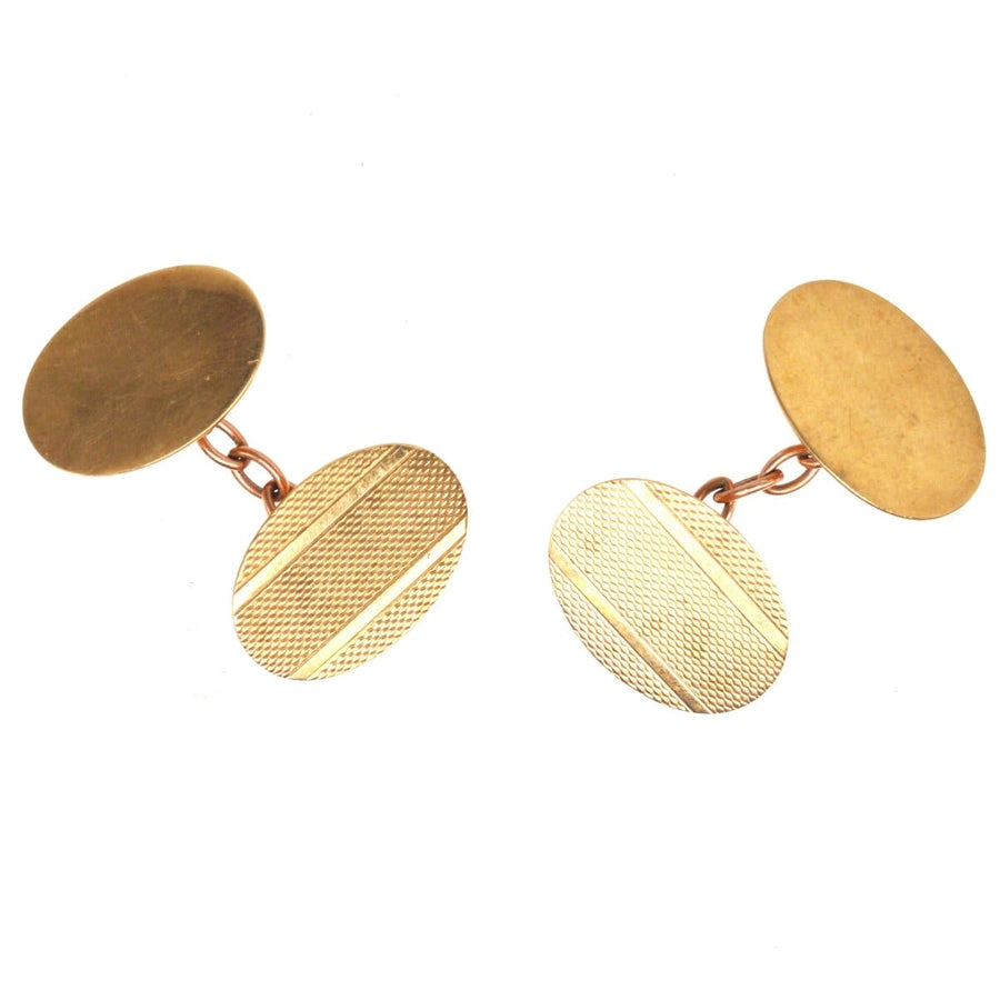 1960s 9ct Gold Engine Turned Cufflinks | Parkin and Gerrish | Antique & Vintage Jewellery
