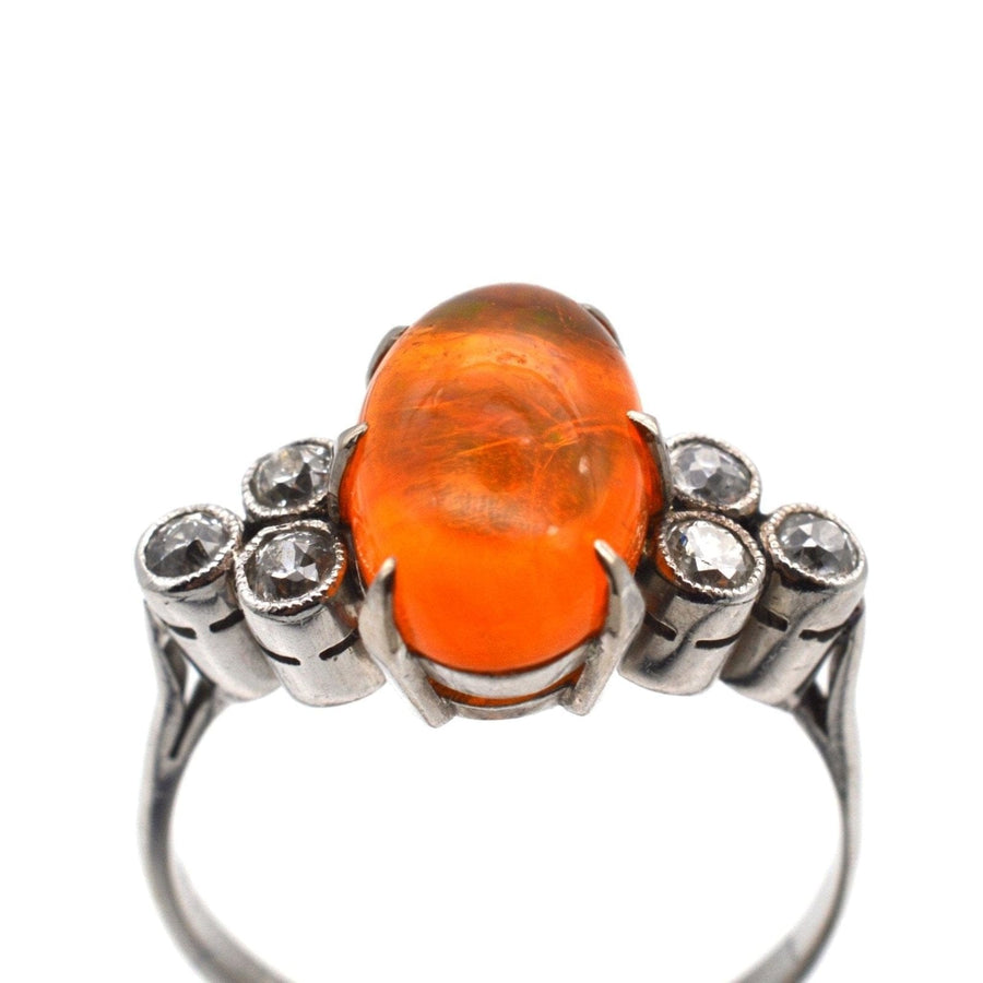 1960s Boodles Platinum, Fire Jelly Opal and Diamond Ring | Parkin and Gerrish | Antique & Vintage Jewellery