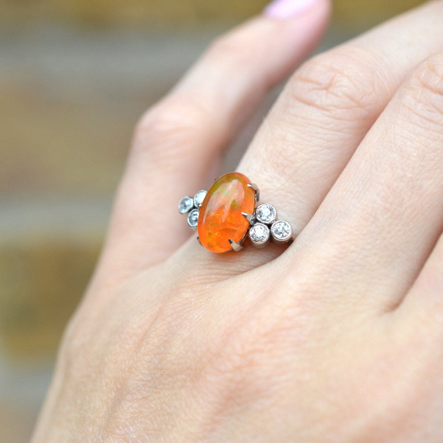 1960s Boodles Platinum, Fire Opal and Diamond Ring | Parkin and Gerrish | Antique & Vintage Jewellery
