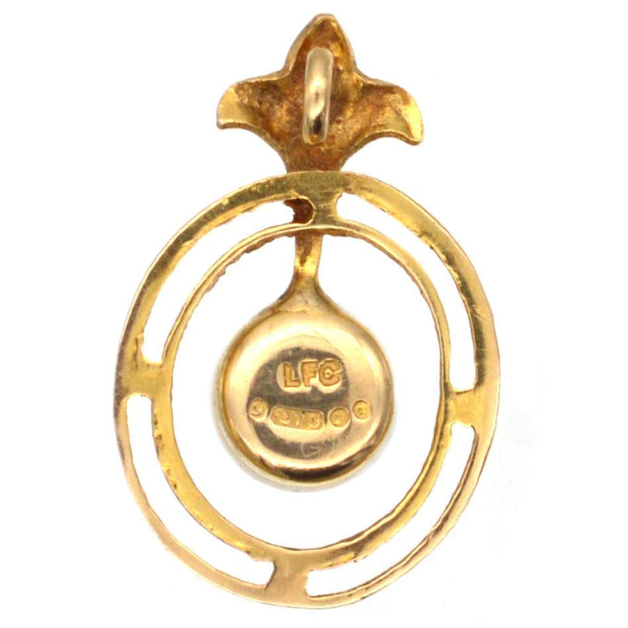 1970s 9ct Gold & Cultured Pearl Pendant With Fleur-de-Lis Detail | Parkin and Gerrish | Antique & Vintage Jewellery