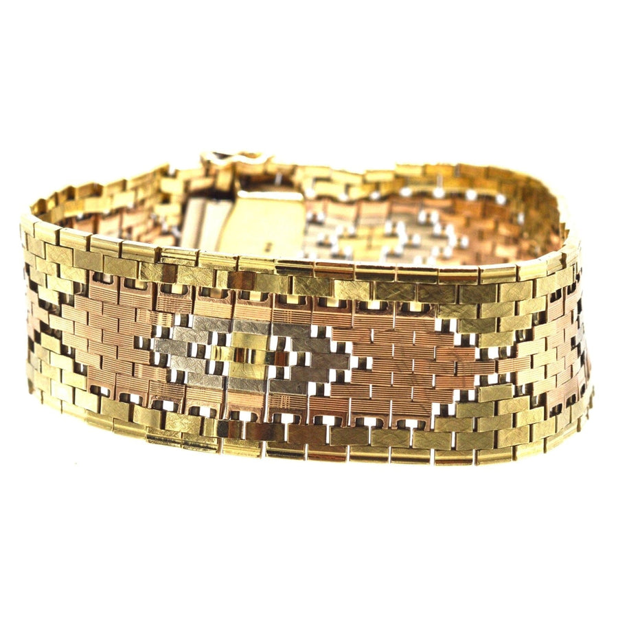 1970s Three Colour 9ct Gold Weave Bracelet | Parkin and Gerrish | Antique & Vintage Jewellery
