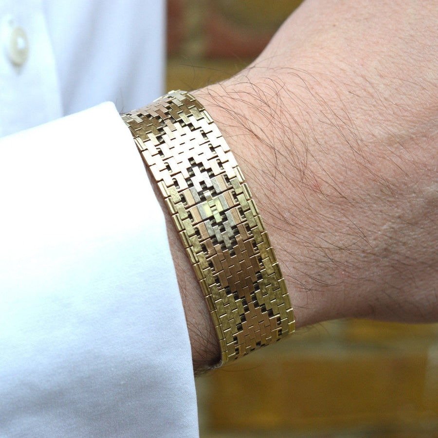 1970s Three Colour 9ct Gold Weave Bracelet | Parkin and Gerrish | Antique & Vintage Jewellery