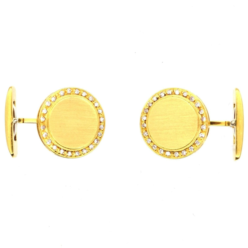 Boutons de manchette ronds en or 18 carats et diamants des années 1980