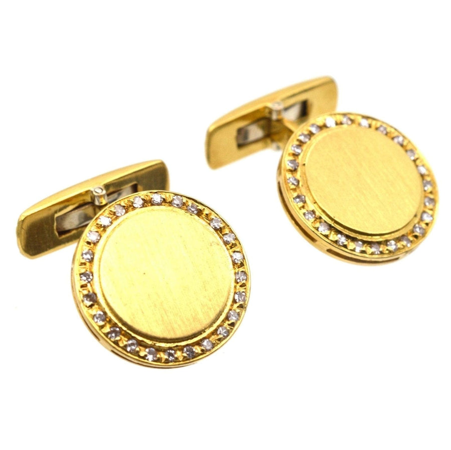 1980s 18ct Gold & Diamond Round Circle Cufflinks | Parkin and Gerrish | Antique & Vintage Jewellery