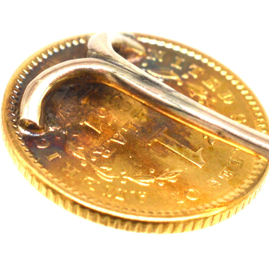 19th Century American Gold 1851 $1 Dollar Coin with Liberty Head Tie Pin | Parkin and Gerrish | Antique & Vintage Jewellery