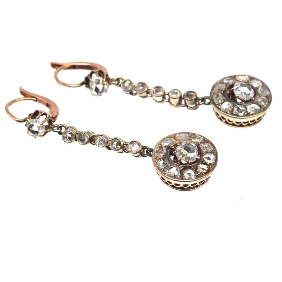 19th Century French Long Drop 18ct Gold Rose Cut Diamond Earrings | Parkin and Gerrish | Antique & Vintage Jewellery