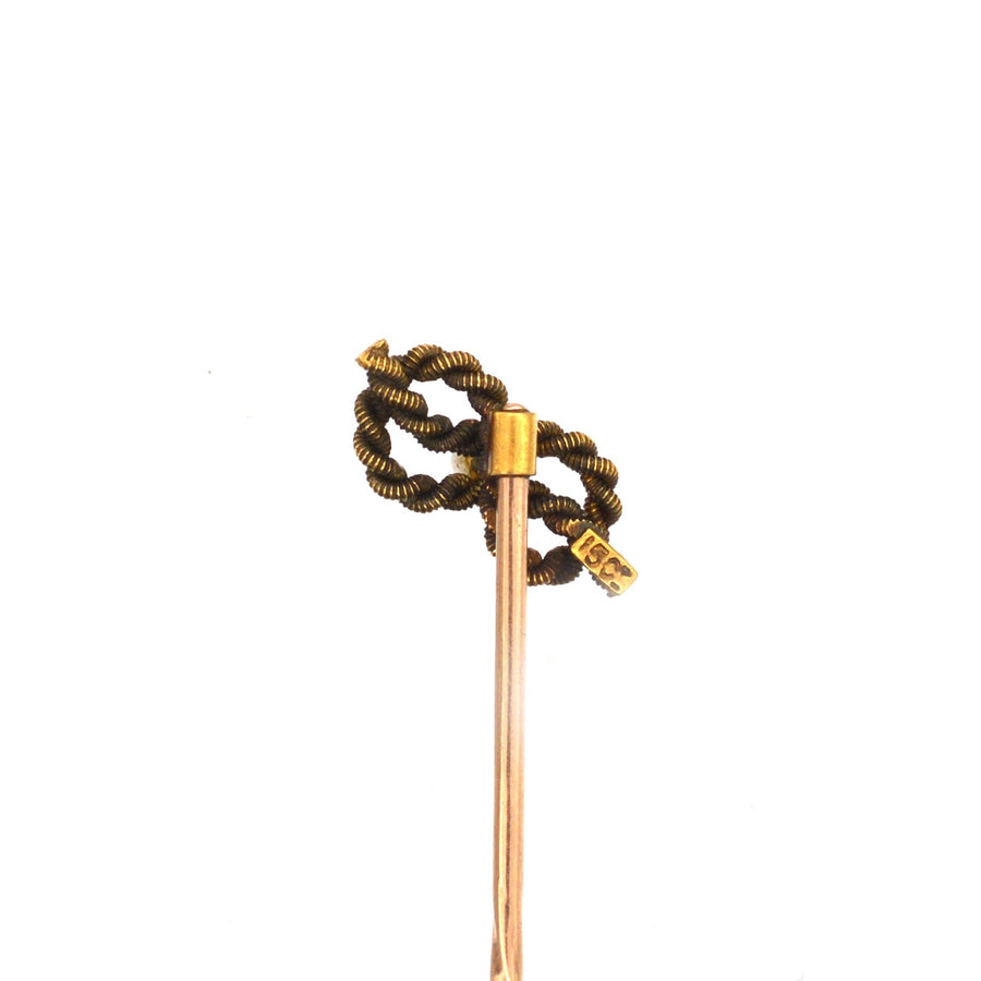 Edwardian 15ct Gold, Lovers Knot & Natural Pearl Tie Pin | Parkin and Gerrish | Antique & Vintage Jewellery
