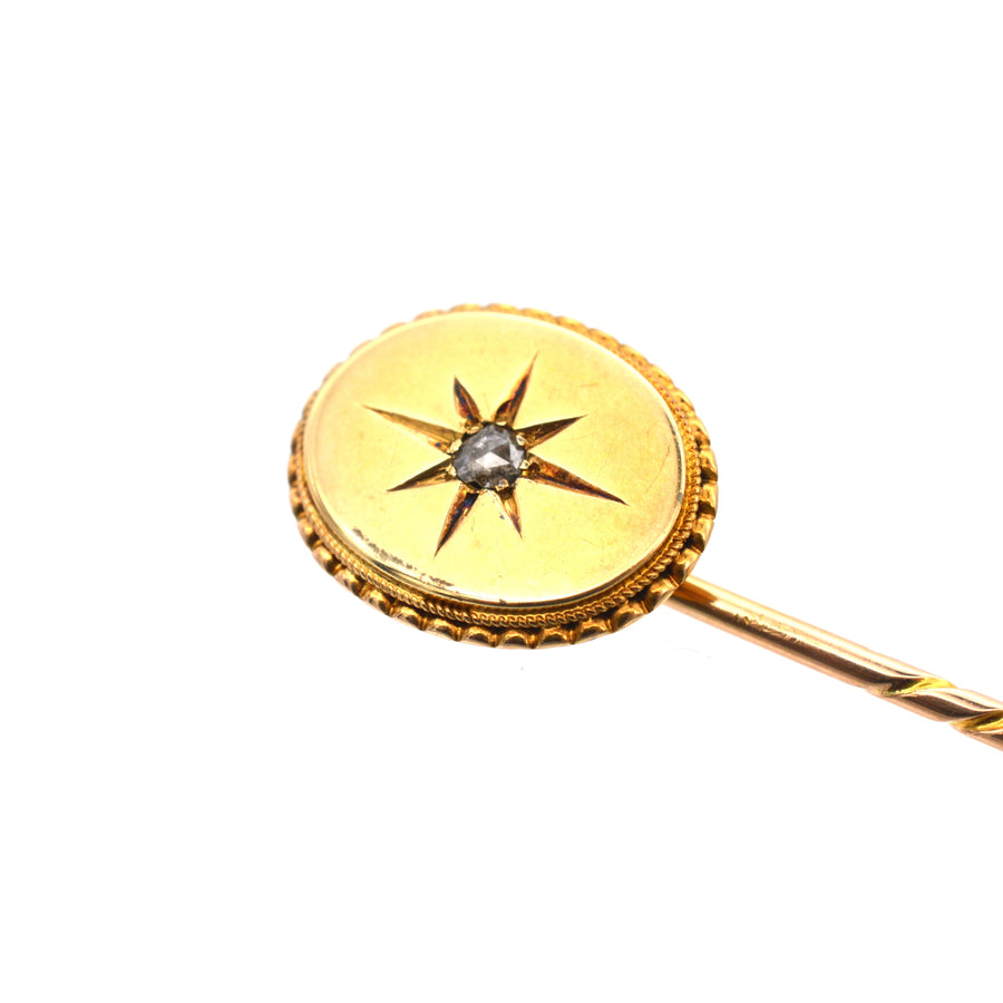 Victorian 18ct Gold Star Tie Pin with Rose Cut Diamond | Parkin and Gerrish (UK)