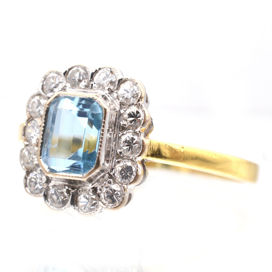 Vintage 18ct Gold, Aquamarine and Diamond Cluster Ring | Parkin and Gerrish | Antique & Vintage Jewellery