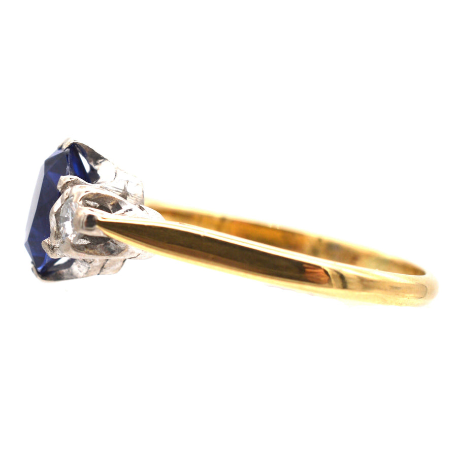 Art Deco 18ct Gold Sapphire & Diamond Three Stone Ring | Parkin and Gerrish | Antique & Vintage Jewellery