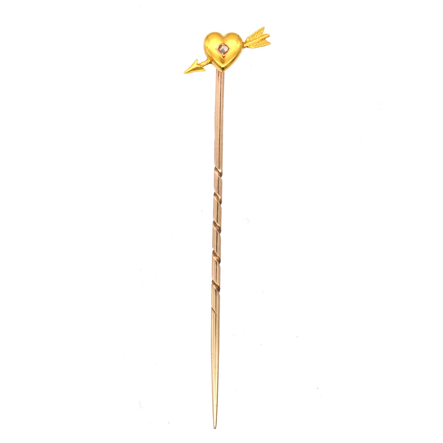 Edwardian 15ct Gold Heart and Arrow Tie Pin with a Rose Diamond | Parkin and Gerrish | Antique & Vintage Jewellery