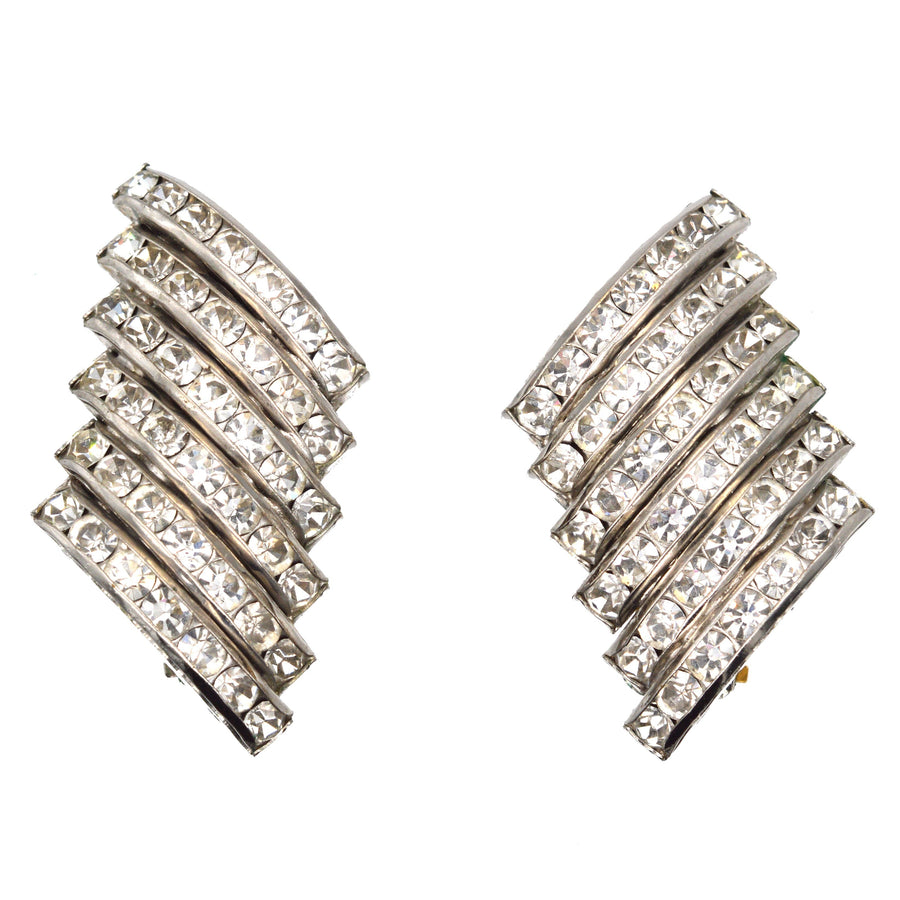 Butler and Wilson silver-tone 1980s Wide Crystal Diamante Earrings