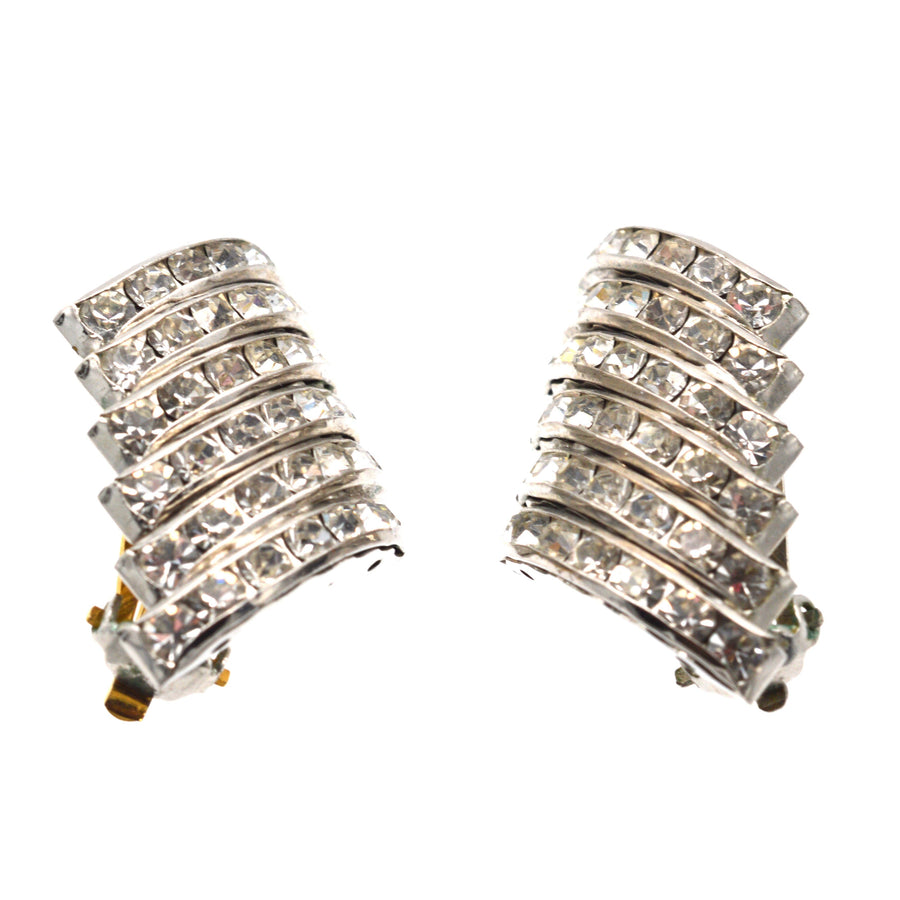 Butler and Wilson silver-tone 1980s Wide Crystal Diamante Earrings