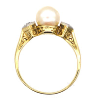 Art Deco 14ct Gold, Cultured Pearl & Diamond Ring | Parkin and Gerrish (UK)