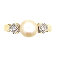 Art Deco 14ct Gold, Cultured Pearl & Diamond Ring | Parkin and Gerrish (UK)