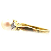 Art Deco 14ct Gold, Cultured Pearl & Diamond Ring | Parkin and Gerrish (UK)