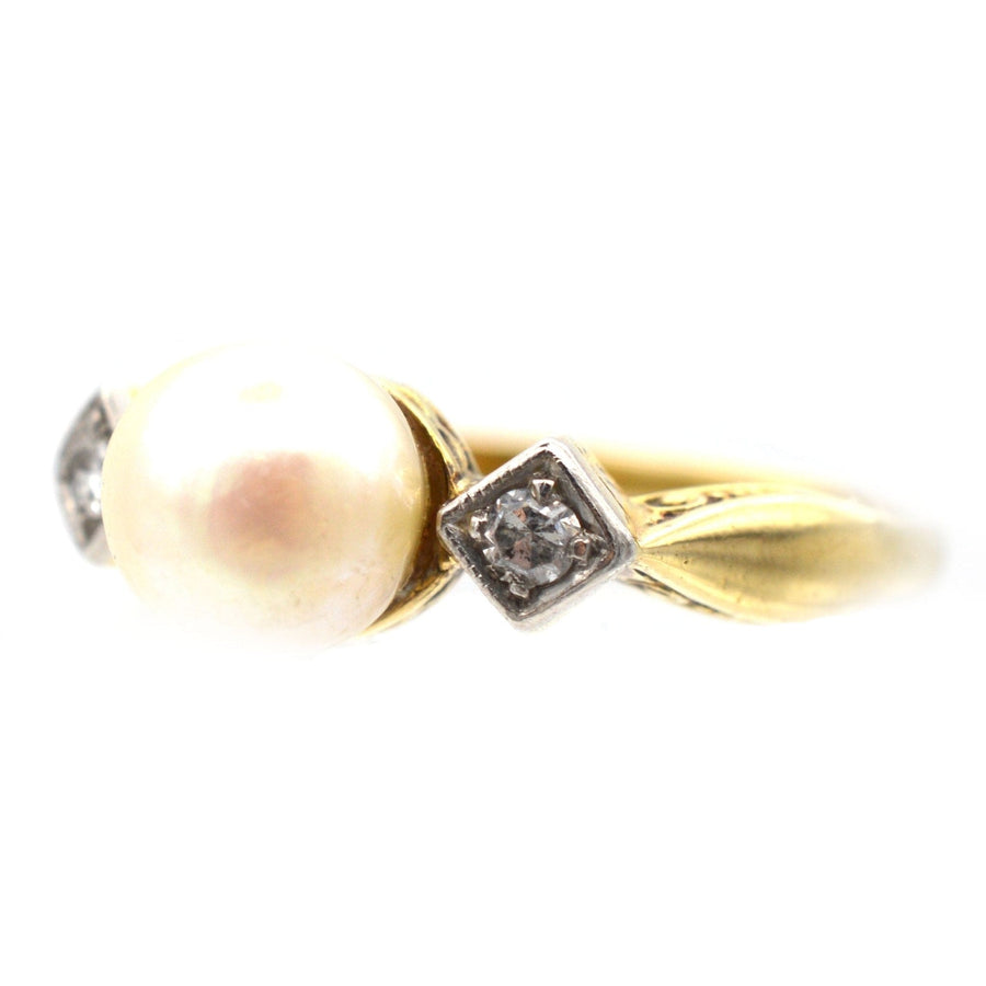 Art Deco 14ct Gold, Cultured Pearl & Diamond Ring | Parkin and Gerrish | Antique & Vintage Jewellery