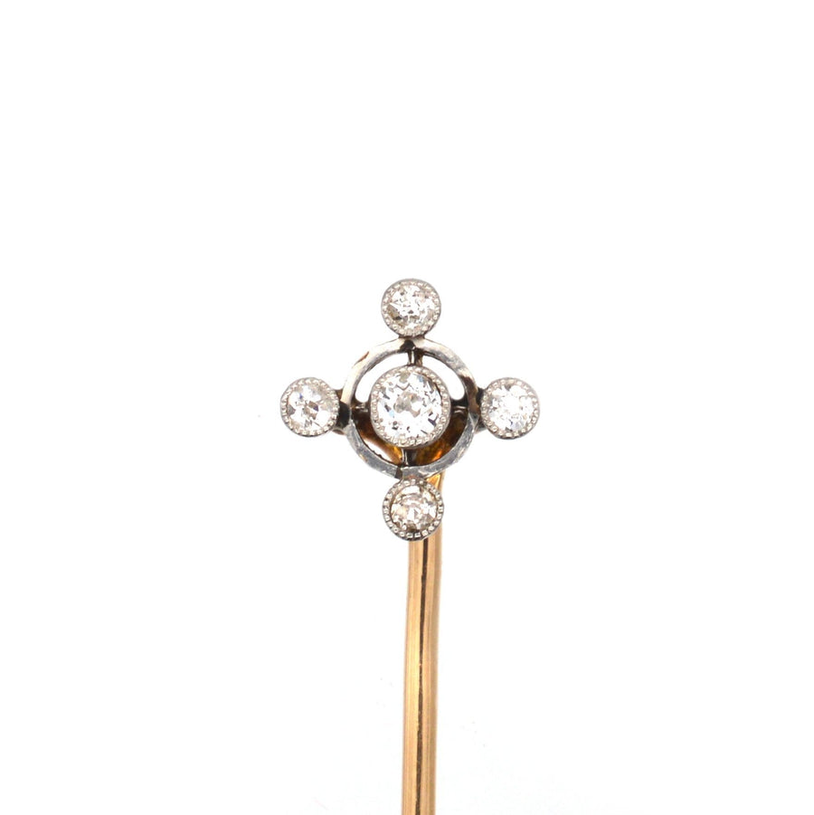 Art Deco 15ct Gold & Diamond Circular Tie Pin | Parkin and Gerrish | Antique & Vintage Jewellery
