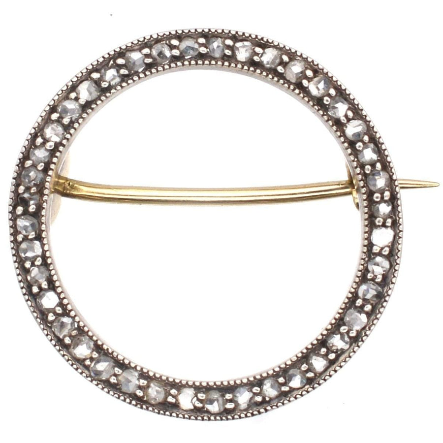 Art Deco 15ct Gold & Platinum, Rose Diamond Round Circle Brooch | Parkin and Gerrish | Antique & Vintage Jewellery