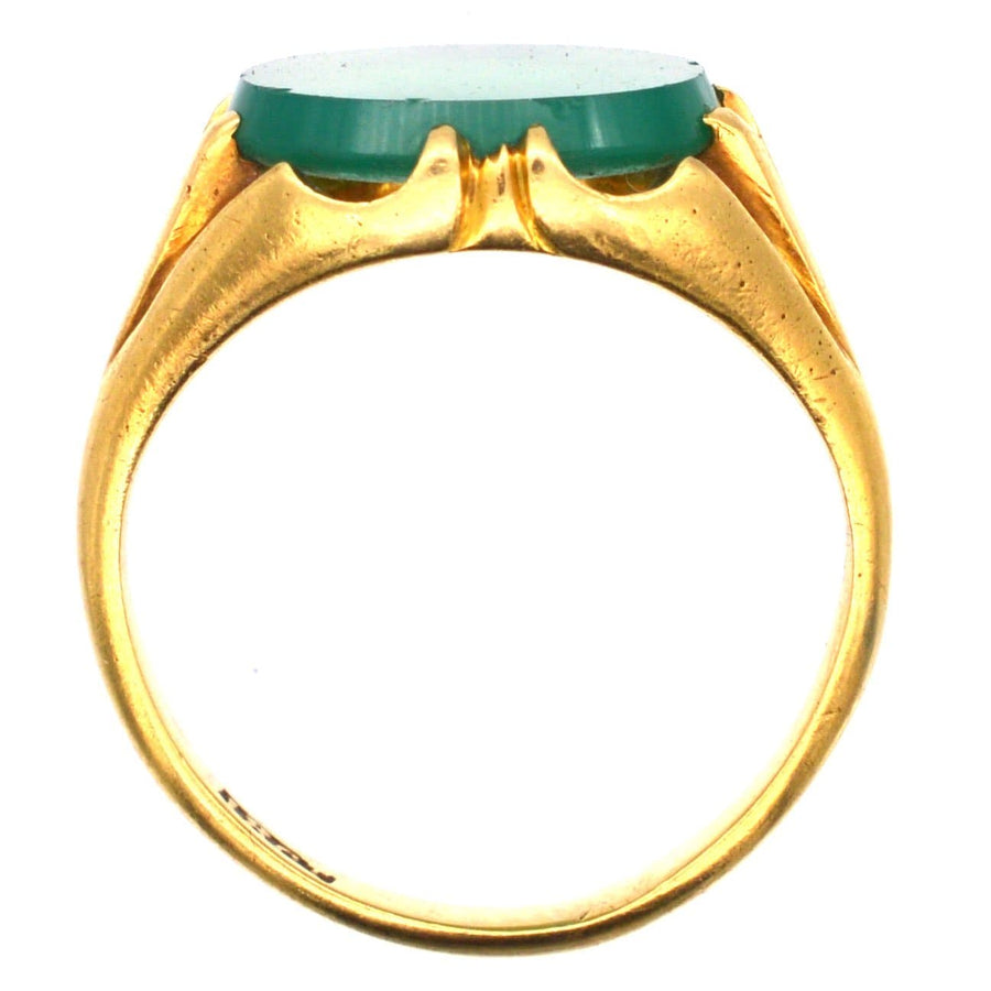 Art Deco 18ct Gold Green Chalcedony Signet Ring | Parkin and Gerrish | Antique & Vintage Jewellery