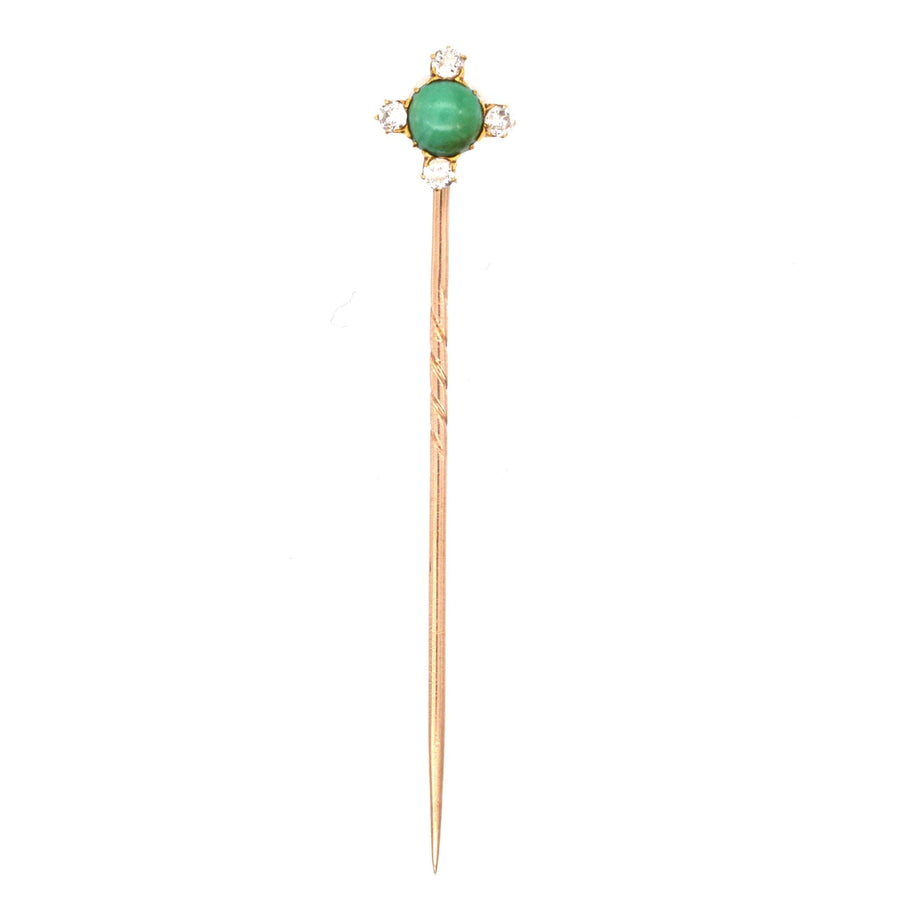 Art Deco 18ct Gold, Old Mine Cut Diamond & Turquoise Tie Pin | Parkin and Gerrish | Antique & Vintage Jewellery
