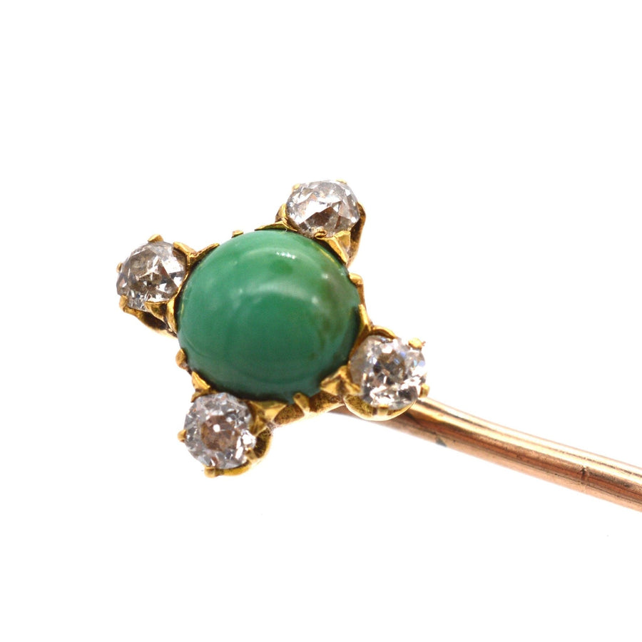 Art Deco 18ct Gold, Old Mine Cut Diamond & Turquoise Tie Pin | Parkin and Gerrish | Antique & Vintage Jewellery