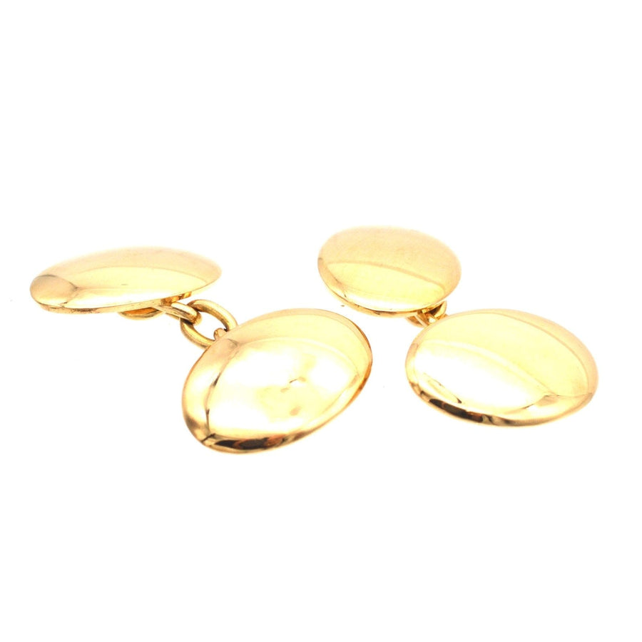 Art Deco 18ct Gold Plain Oval Cufflinks | Parkin and Gerrish | Antique & Vintage Jewellery