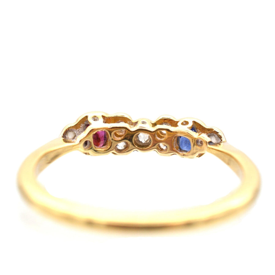 Art Deco 18ct Gold & Platinum, Diamond, Sapphire and Ruby Ring | Parkin and Gerrish | Antique & Vintage Jewellery