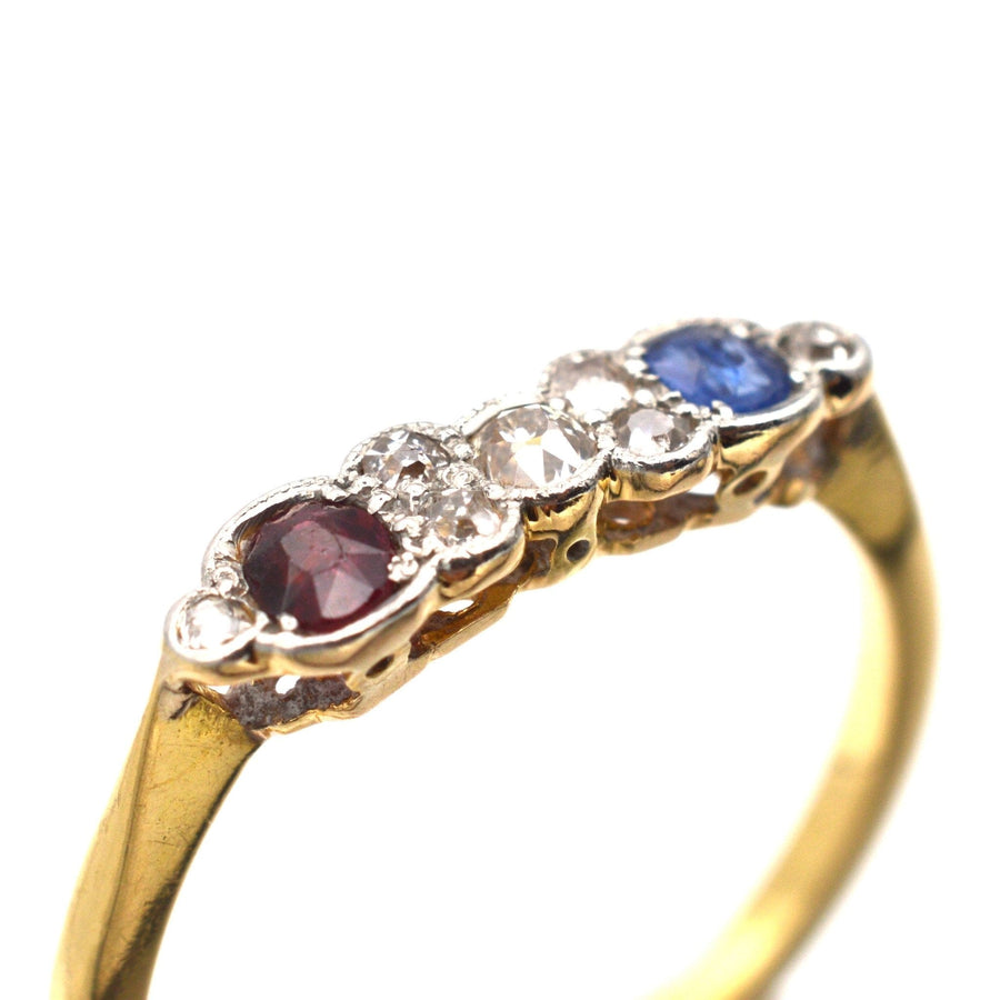 Art Deco 18ct Gold & Platinum, Diamond, Sapphire and Ruby Ring | Parkin and Gerrish | Antique & Vintage Jewellery