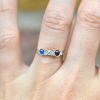 Art Deco 18ct Gold & Platinum, Diamond, Sapphire and Ruby Ring | Parkin and Gerrish (UK)