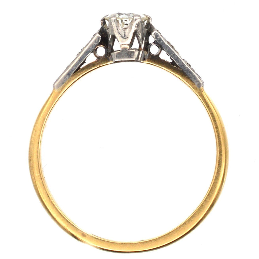 Art Deco 18ct Gold & Platinum, Diamond Solitaire Ring with Diamond Shoulders | Parkin and Gerrish | Antique & Vintage Jewelry