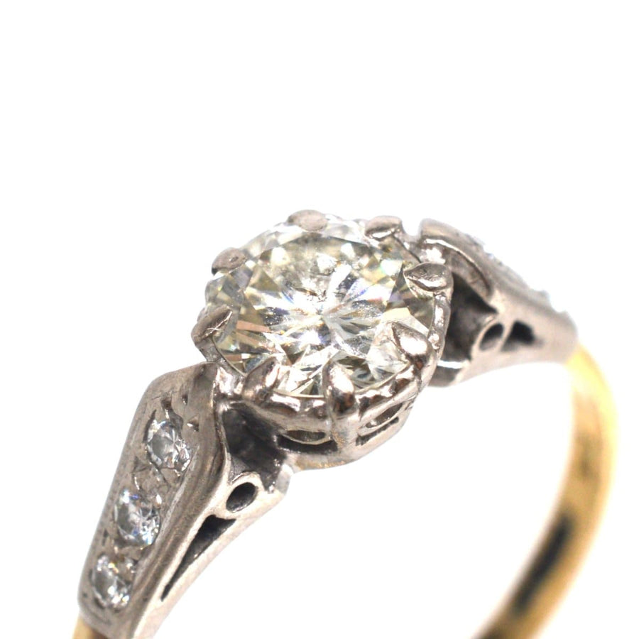 Art Deco 18ct Gold & Platinum Diamond Solitaire Ring with Diamond Shoulders | Parkin and Gerrish | Antique & Vintage Jewellery