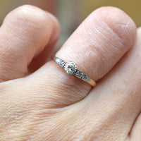 Art Deco 18ct Gold & Platinum, Diamond Solitaire Ring with Diamond Shoulders | Parkin and Gerrish (UK)