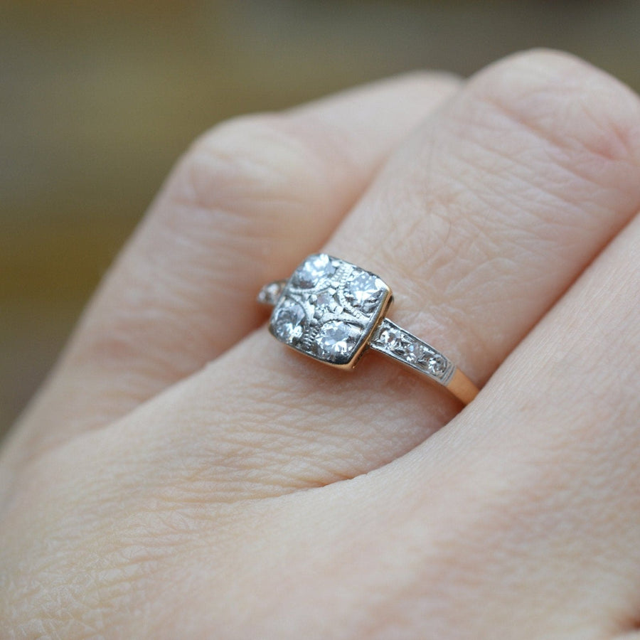 Jewellery 18ct Platinum Diamond Ring Square Art Deco Diamond