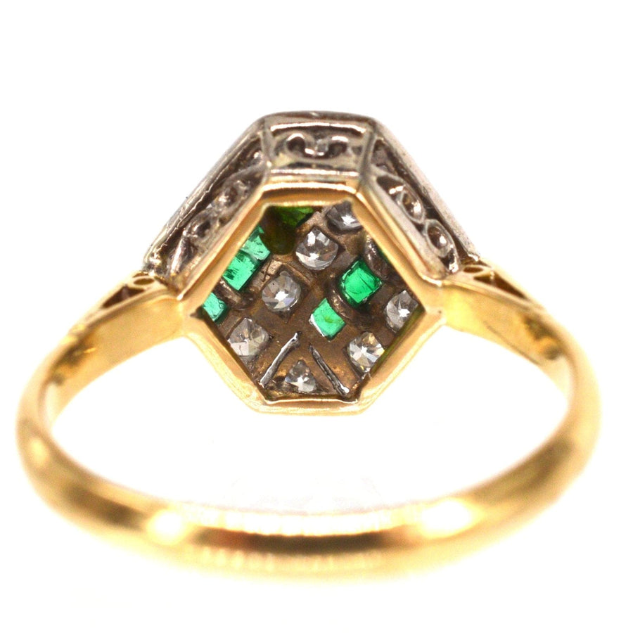 Art Deco 18ct Gold & Platinum, Emerald & Diamond Hexagonal Ring | Parkin and Gerrish | Antique & Vintage Jewellery