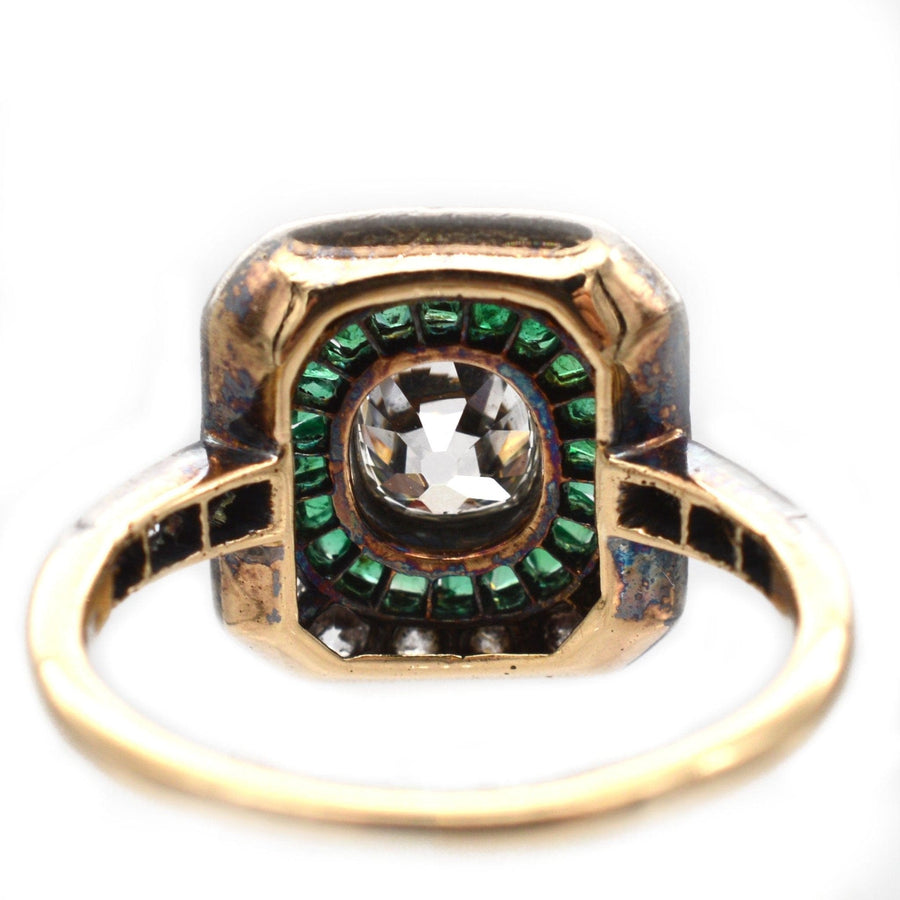 Art Deco 18ct Gold & Platinum, Emerald & Diamond Target Ring | Parkin and Gerrish | Antique & Vintage Jewellery
