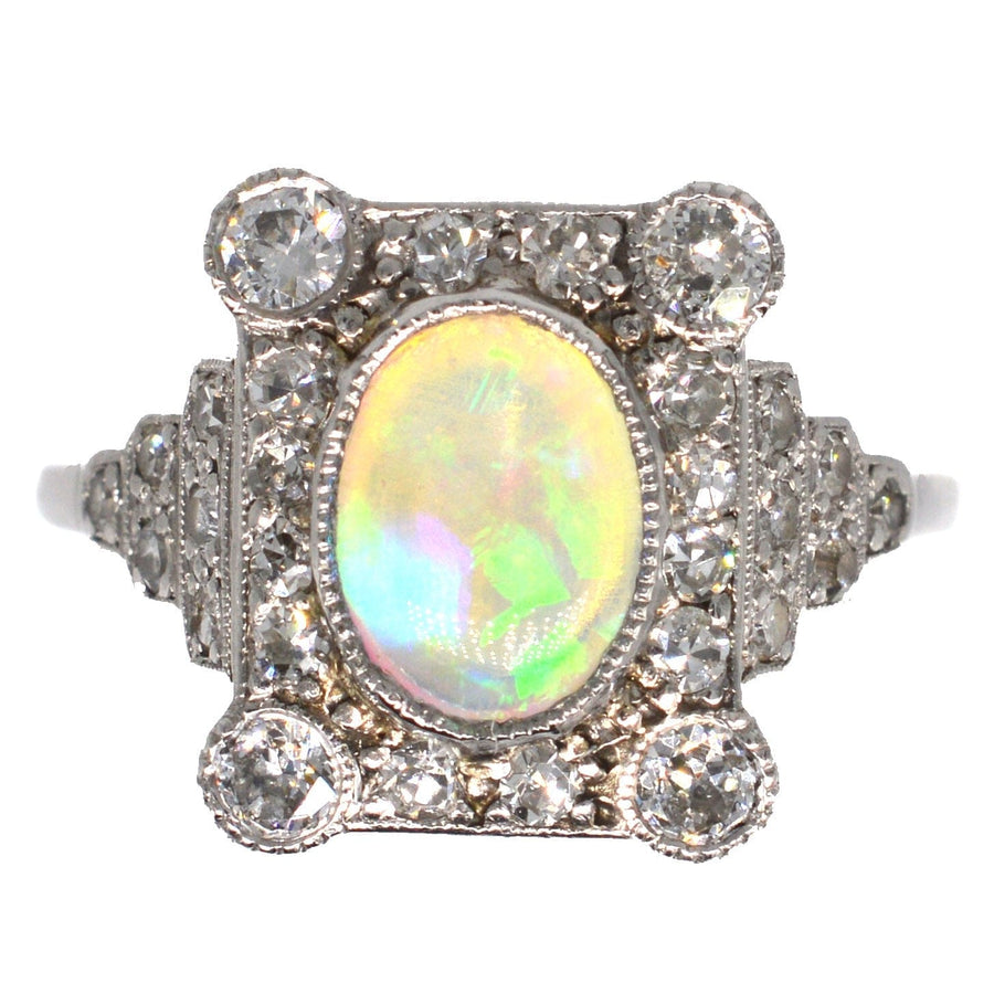 Art Deco 18ct Gold & Platinum, Opal and Diamond Ring | Parkin and Gerrish | Antique & Vintage Jewellery
