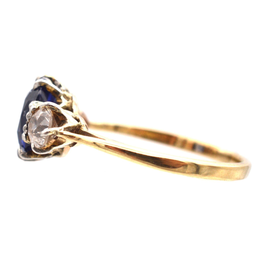 Art Deco 18ct Gold & Platinum, Sapphire & Diamond Three Stone Ring | Parkin and Gerrish | Antique & Vintage Jewellery