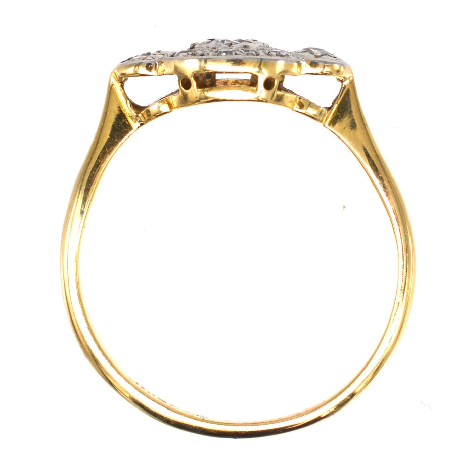 Art Deco 18ct Gold & Platinum Three Stone Diamond Star Halo Design Ring | Parkin and Gerrish | Antique & Vintage Jewellery
