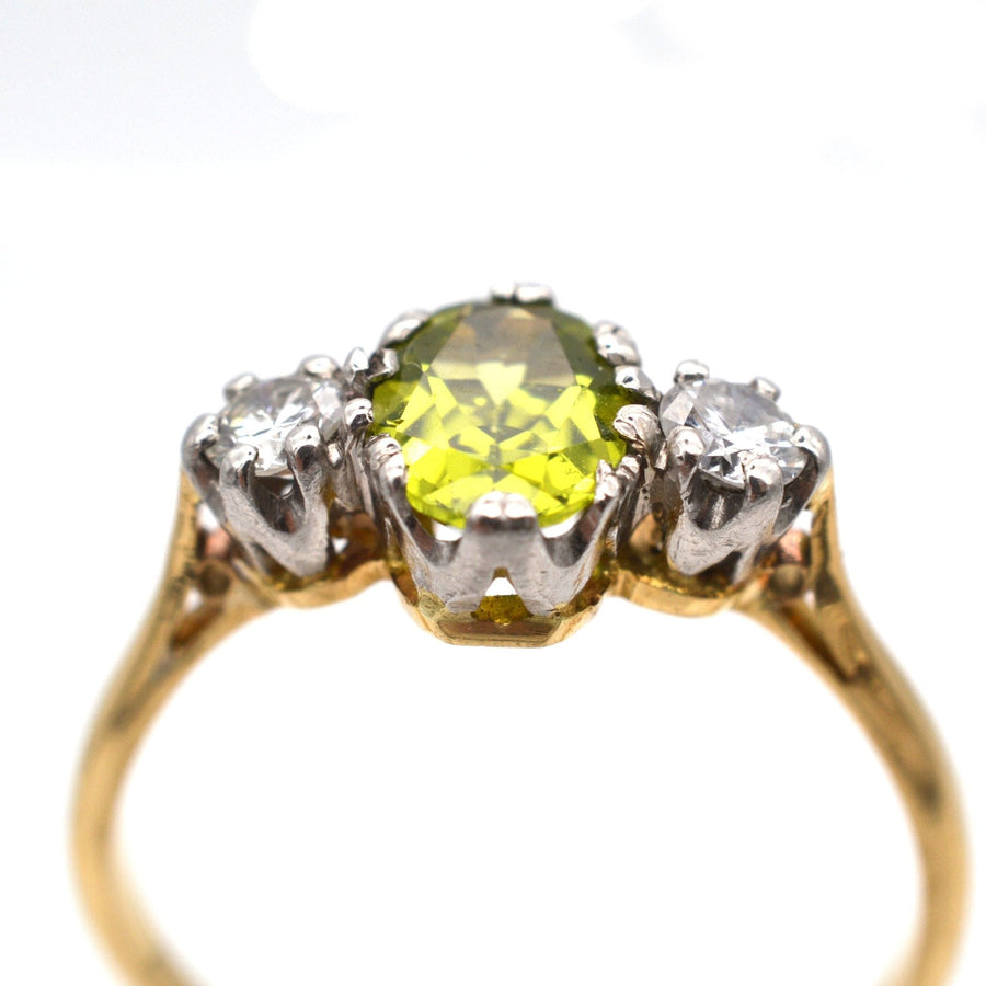 Art Deco 18ct Gold & Platinum Three Stone Peridot & Diamond Ring | Parkin and Gerrish | Antique & Vintage Jewellery