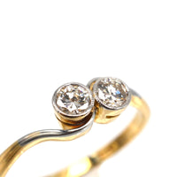 Art Deco 18ct Gold & Platinum, Two Stone Diamond 'Toi et Moi' Crossover Ring | Parkin and Gerrish (UK)