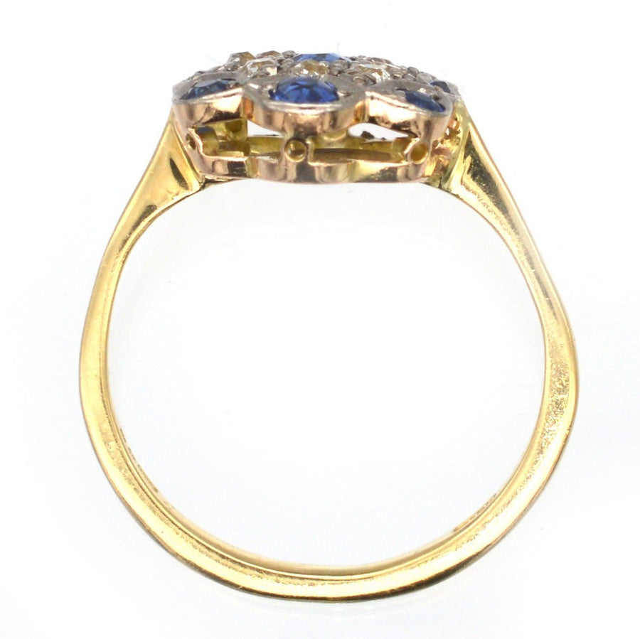 Art Deco 18ct Gold, Sapphire & Diamond Plaque Cluster Ring | Parkin and Gerrish | Antique & Vintage Jewellery