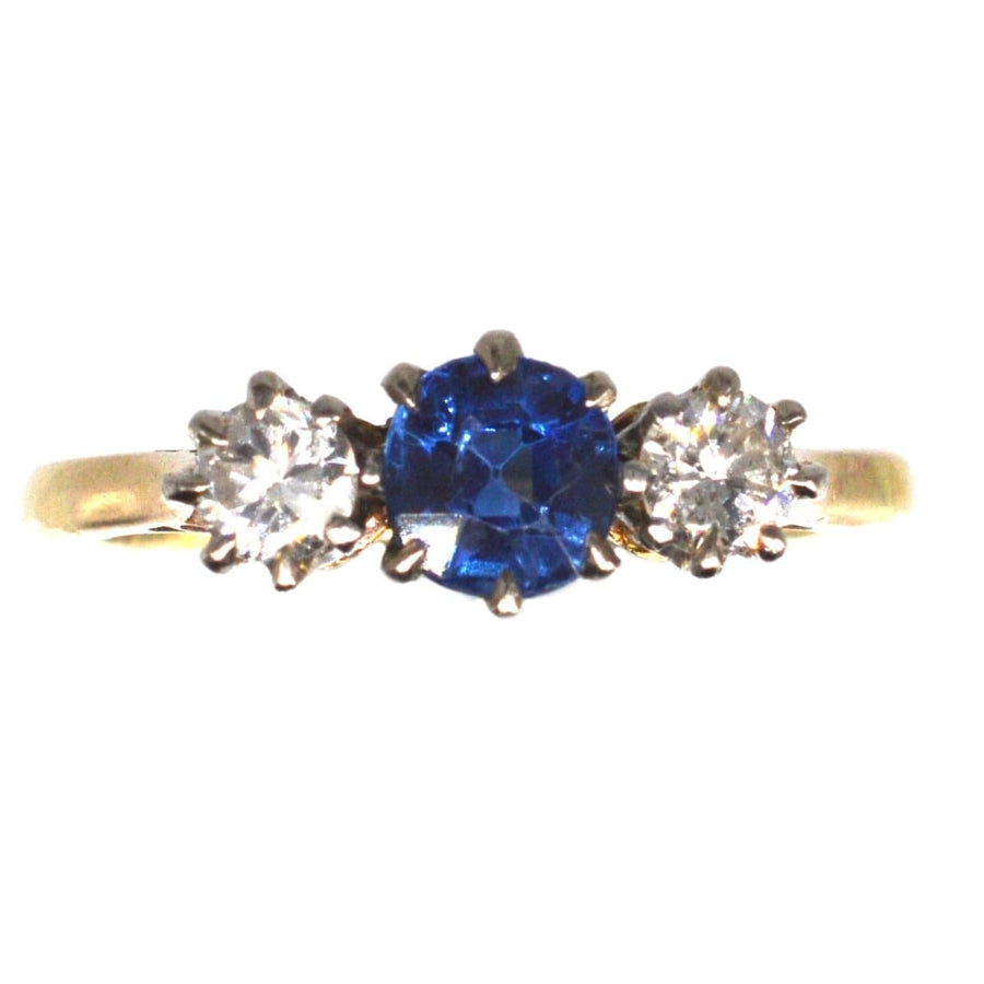 Art Deco 18ct Gold, Sapphire Diamond Three Stone Ring | Parkin and Gerrish | Antique & Vintage Jewellery